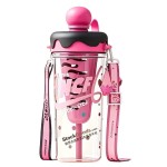 880ml Fuchsia Ice Cream Lid Letter Print Straw Cup with Shoulder Strap & Tea Filter
